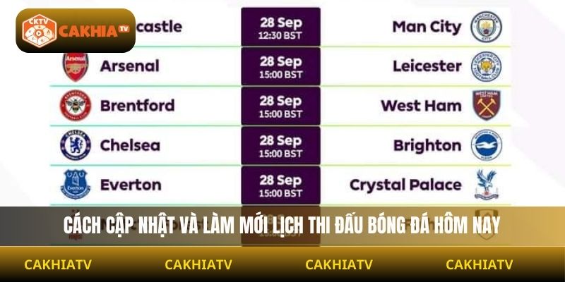 Cách cập nhật và làm mới lịch thi đấu bóng đá hôm nay